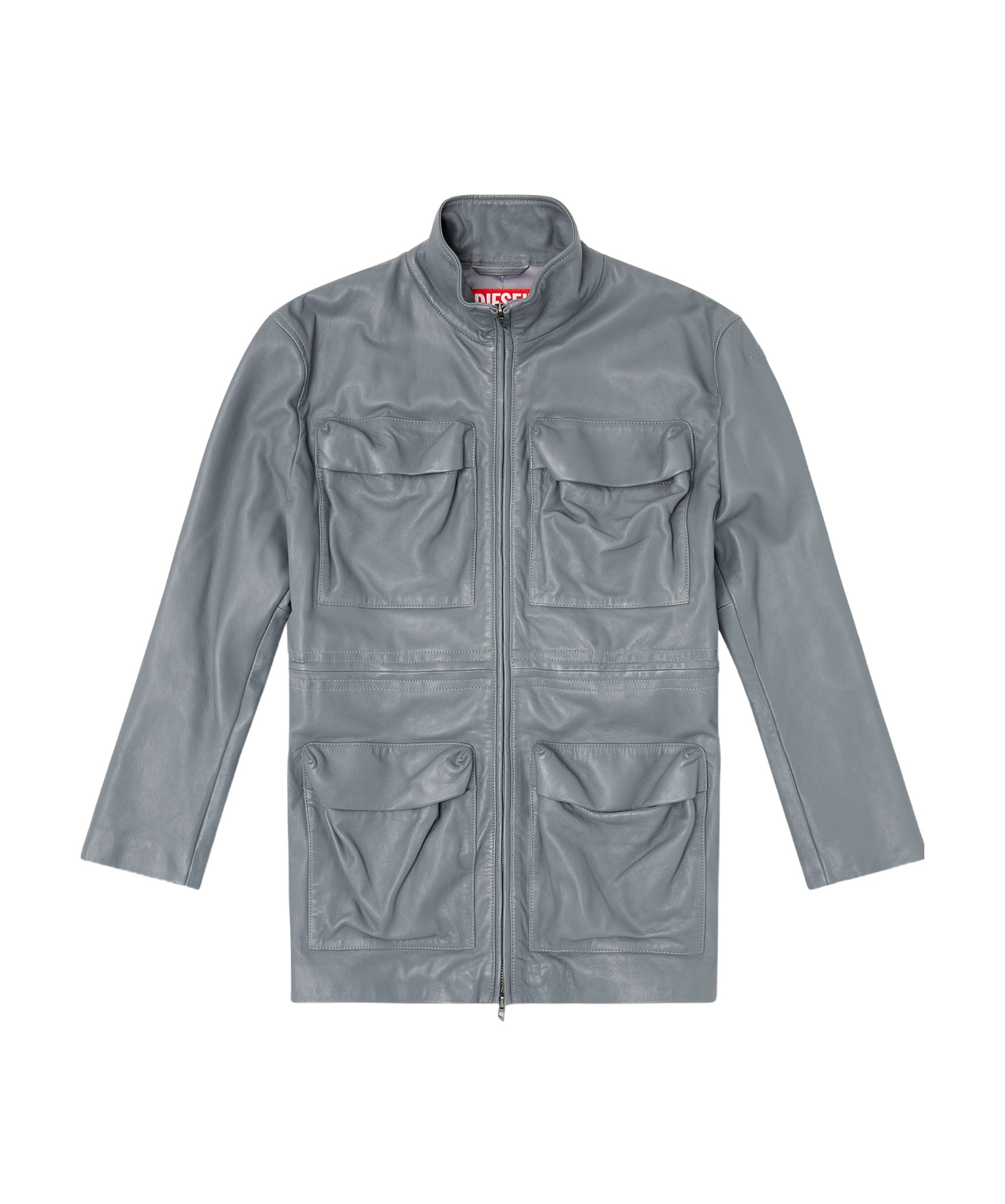 Shop Diesel L-wen Leather Jacket In Gray