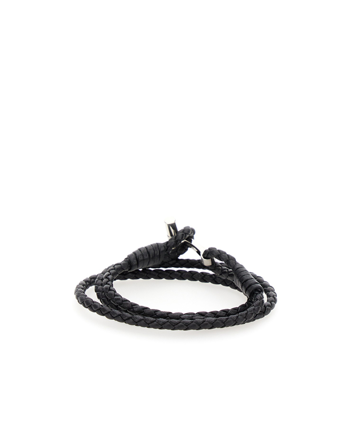 Tom Ford Black Bracelet With T Detail In Braided Leather Man In Black