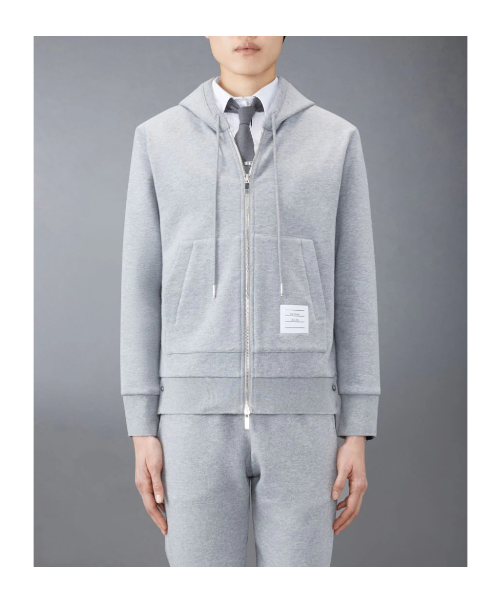 Thom Browne Center-back Stripe Zip-up Hoodie In Gray