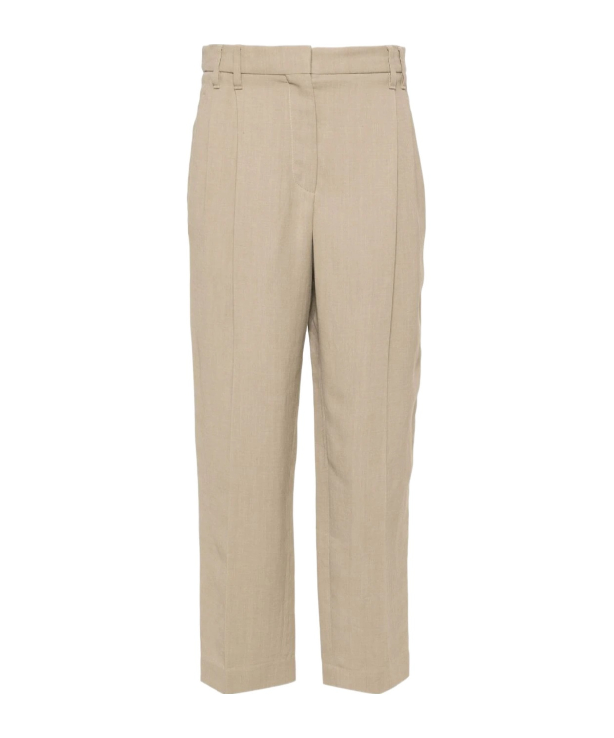 Brunello Cucinelli Cropped Tailored Trousers With Pleated Front In Nude
