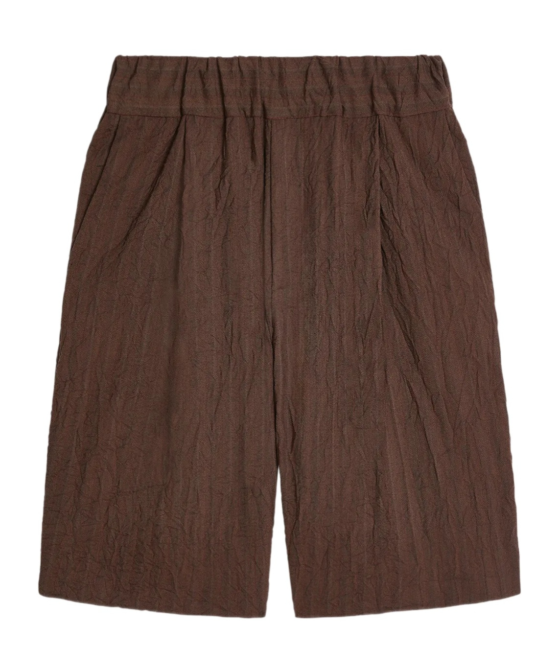 Dries Van Noten Crinkled Knee Length Pleated Bermuda Shorts In Brown