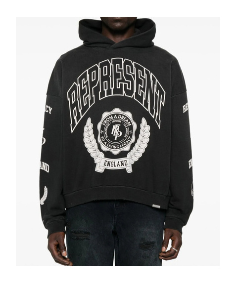 Represent Long-sleeved Hooded Sweatshirt In Black