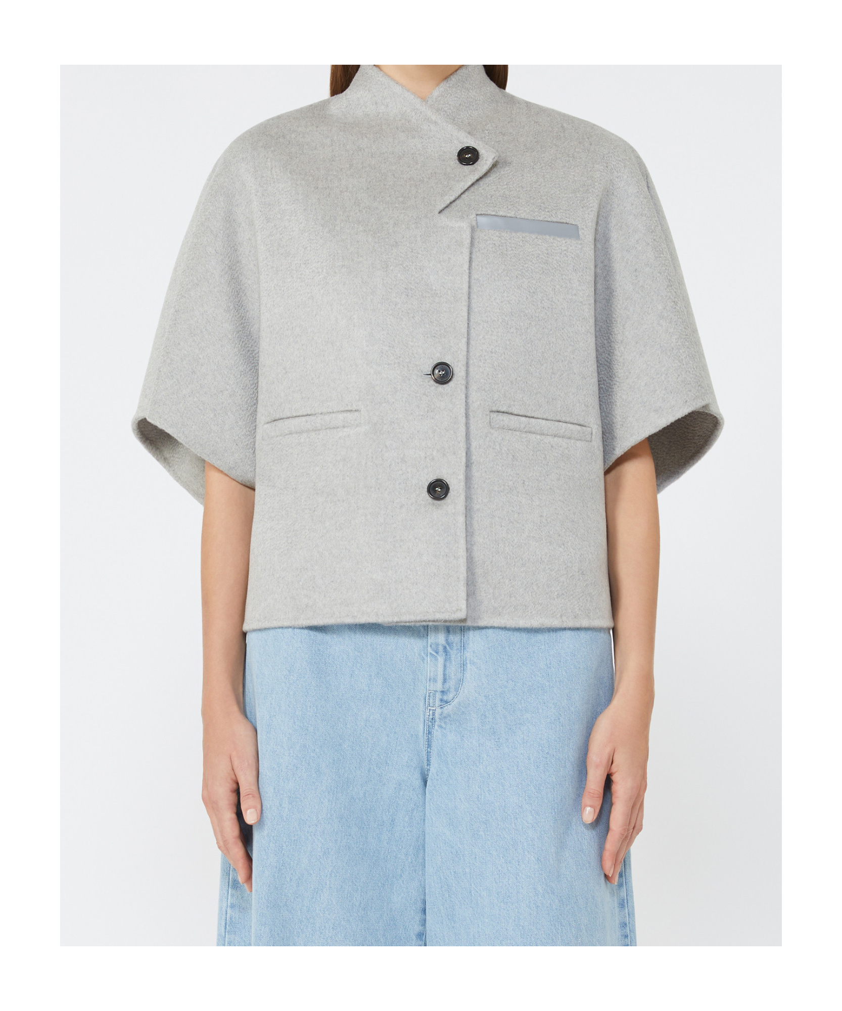 Max Mara Long Cropped Cape In Cashmere Drap In Gray