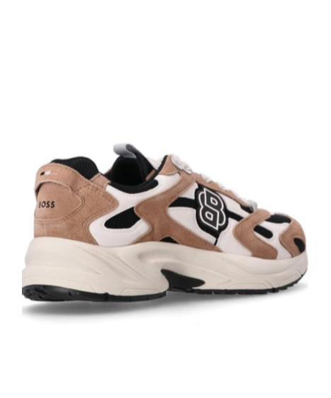 Hugo Boss Suede-trimmed Mesh Sneakers In Nude