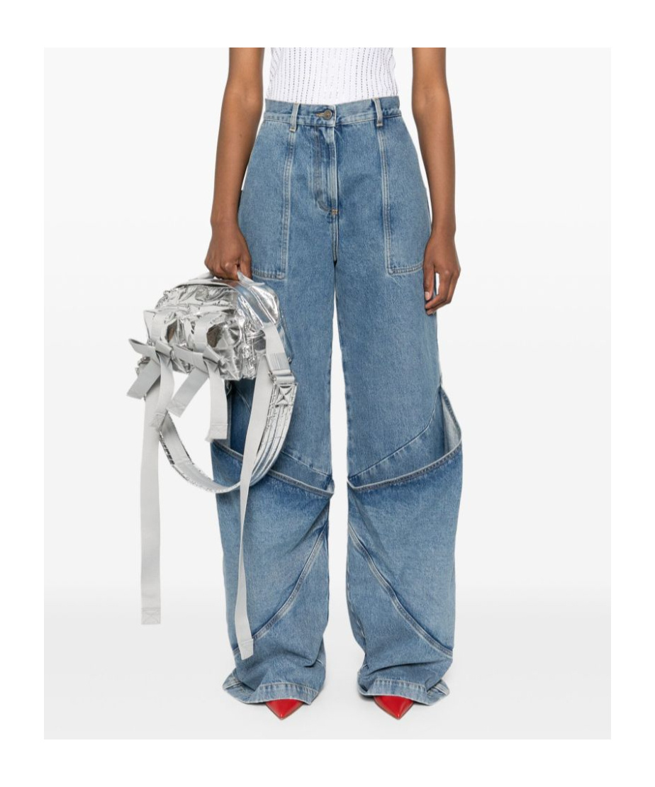 Shop Attico The Knee Detailed Long Jeans In Blue