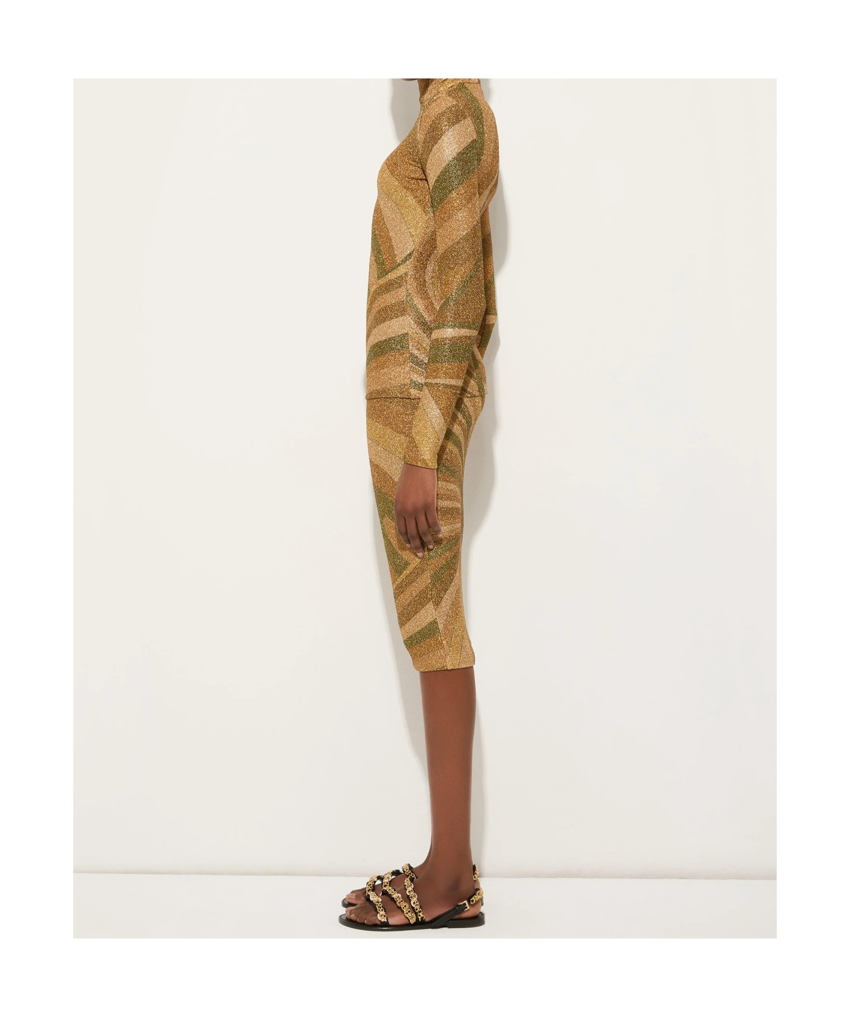 Pucci Iride Print Lamé Jersey Midi Skirt In Brown