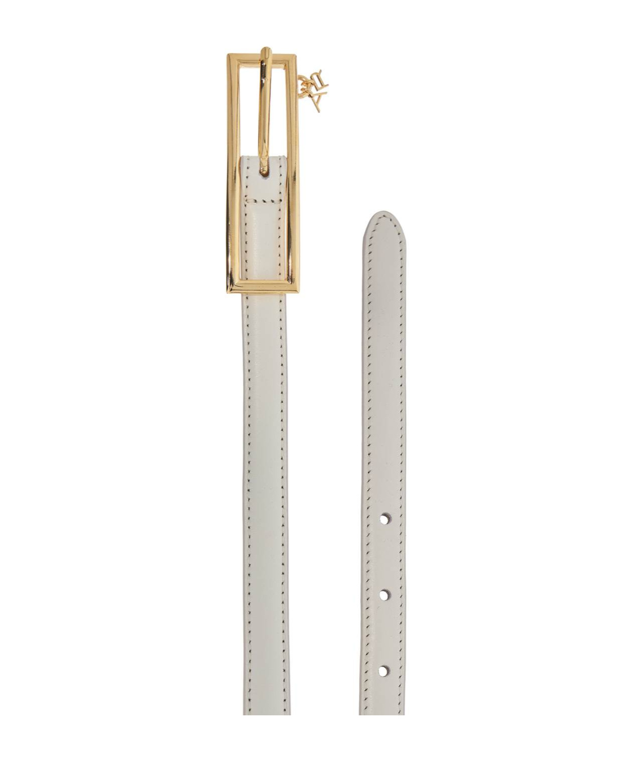 Alessandra Rich Slim White Leather Belt With Logo Charm 1.5cm In Nude