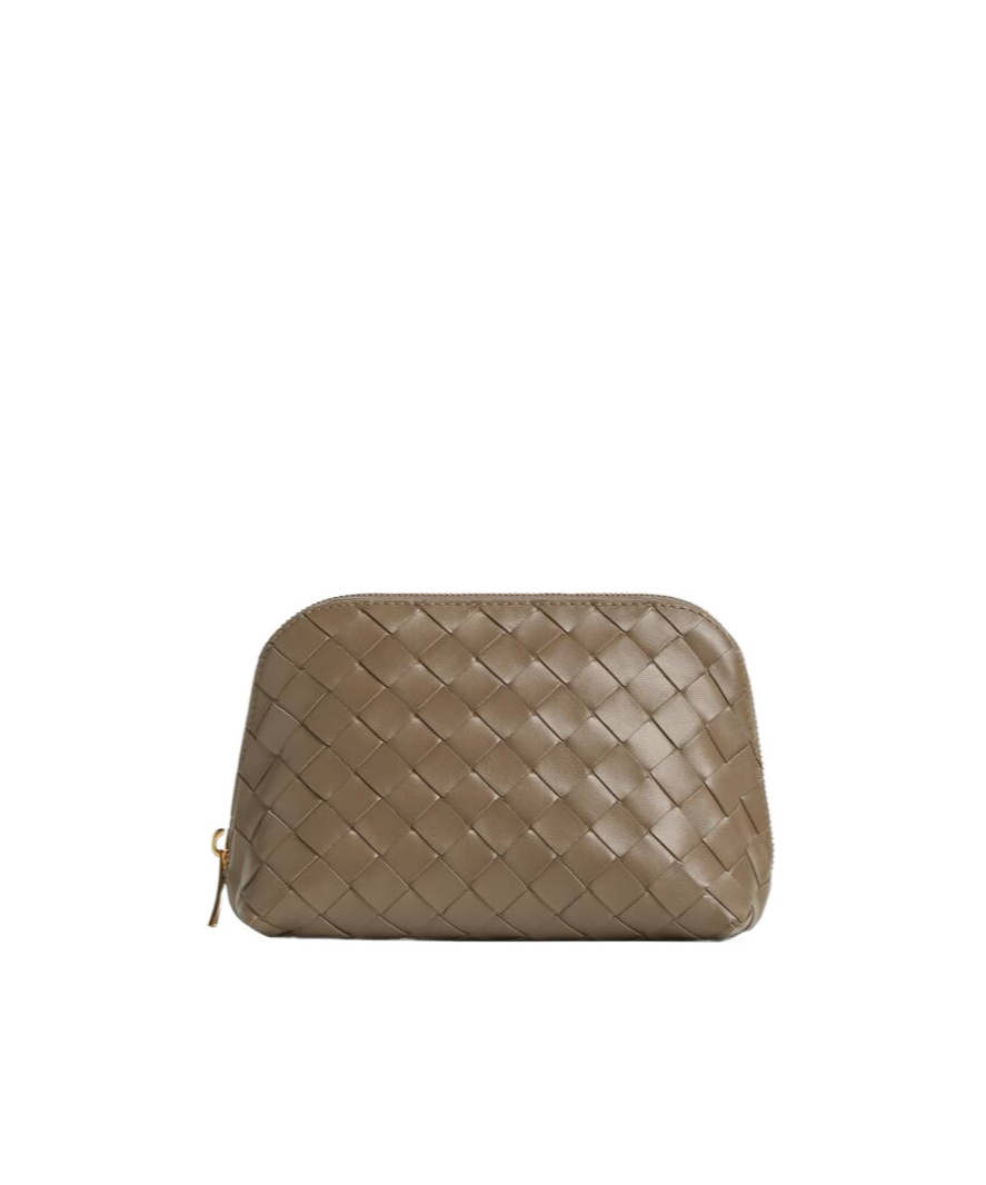 Bottega Veneta Half Moon Medium Intrecciato Leather Pouch In Brown