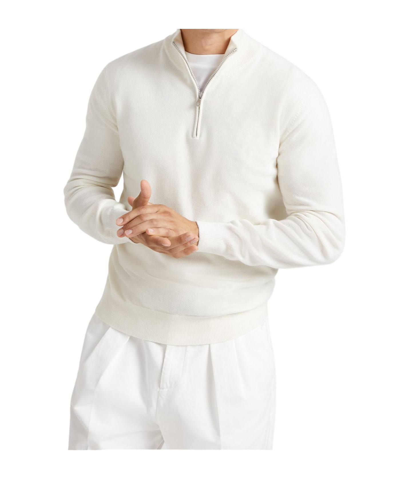 Brunello Cucinelli Funnel-neck Cashmere Polo Shirt In White