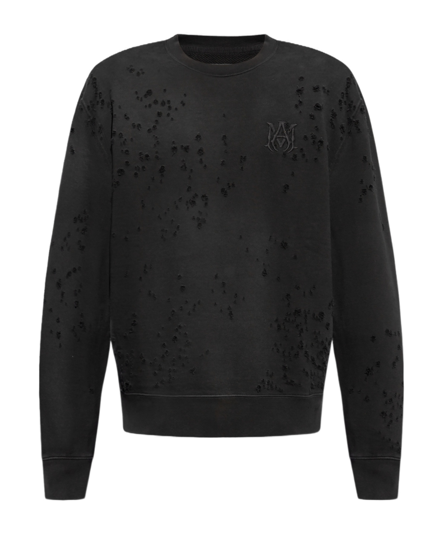 Amiri Crew Neck Sweatshirt With Destroyed Effect In Black