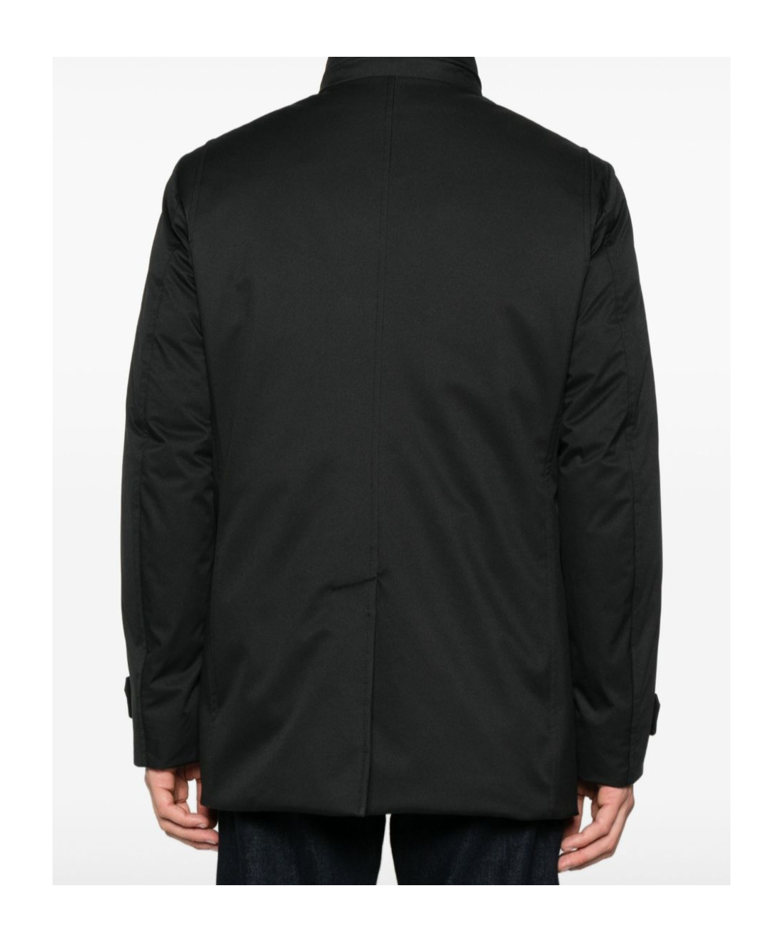 Moorer Tailored Black Coat With Concealed Closure In Black