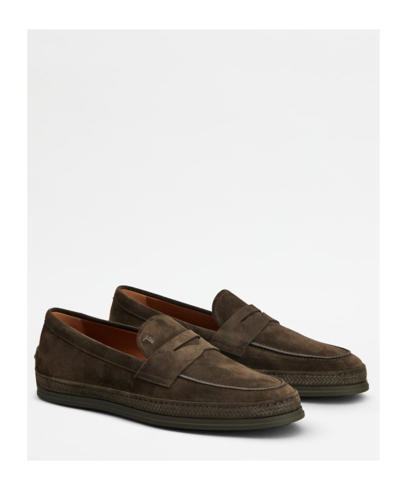 Tod's Mens Gomma Tv Slip-on Suede Loafers Brow In Black