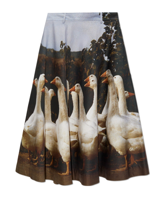 Moschino Printed Goose Midi Skirt In Nude