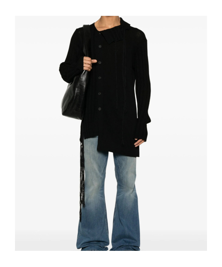 Shop Yohji Yamamoto Asymmetric Cardigan In Black