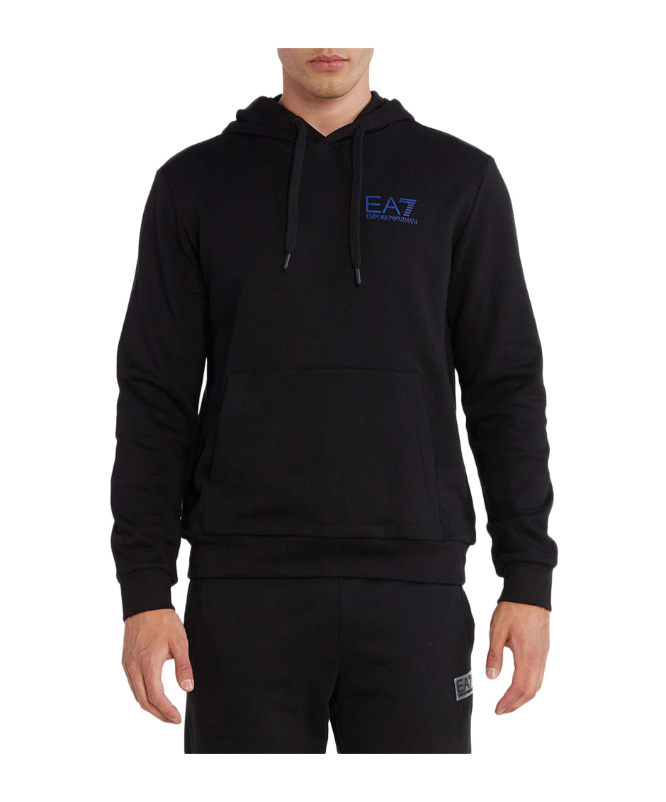 Ea7 Logo Logo Hooded Sweater In Black