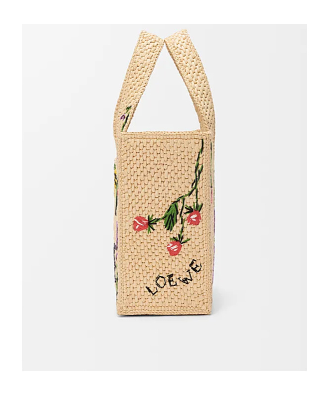 Loewe Font Flowers Small Raffia Tote Bag In Nude