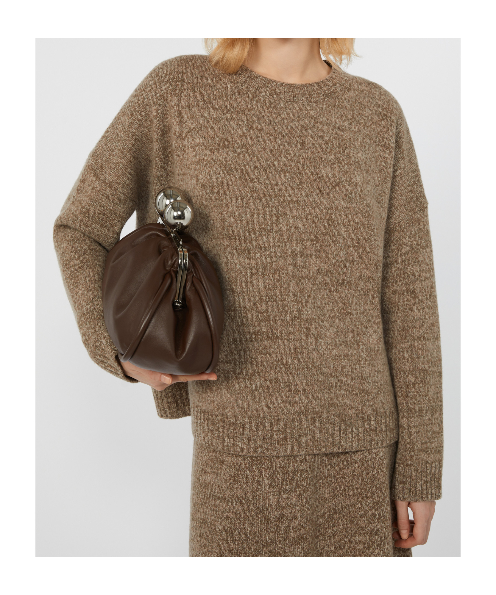Weekend Max Mara Crew-neck Cotton And Wool Knit Jumper In Brown