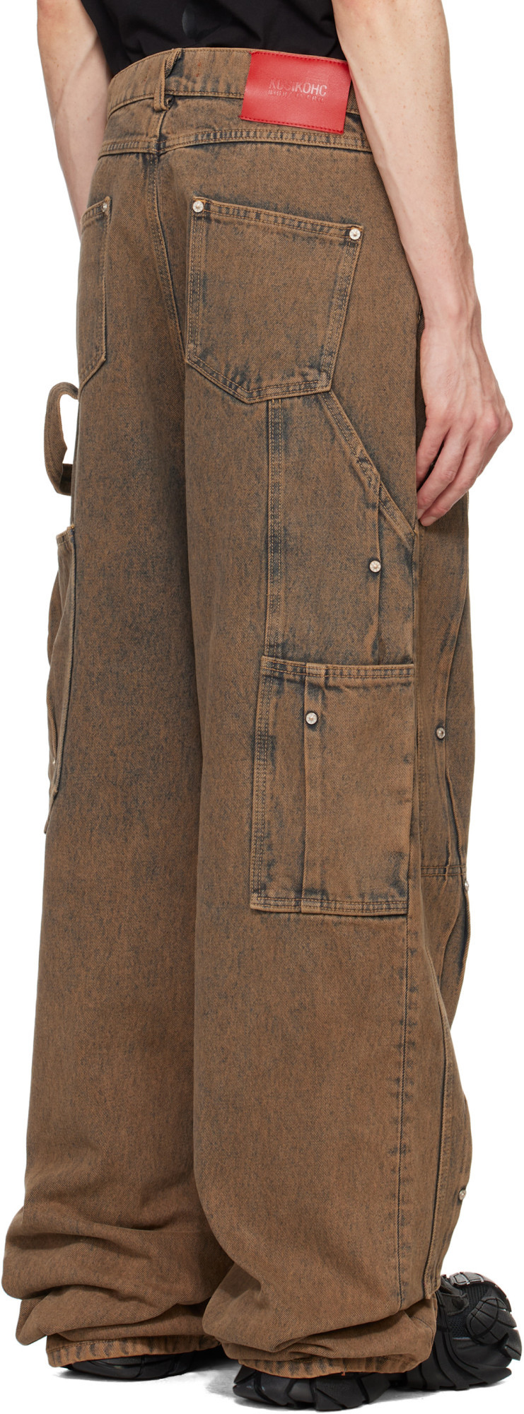 Kusikohc Brown Workwear Multi Rivet Jeans In Green