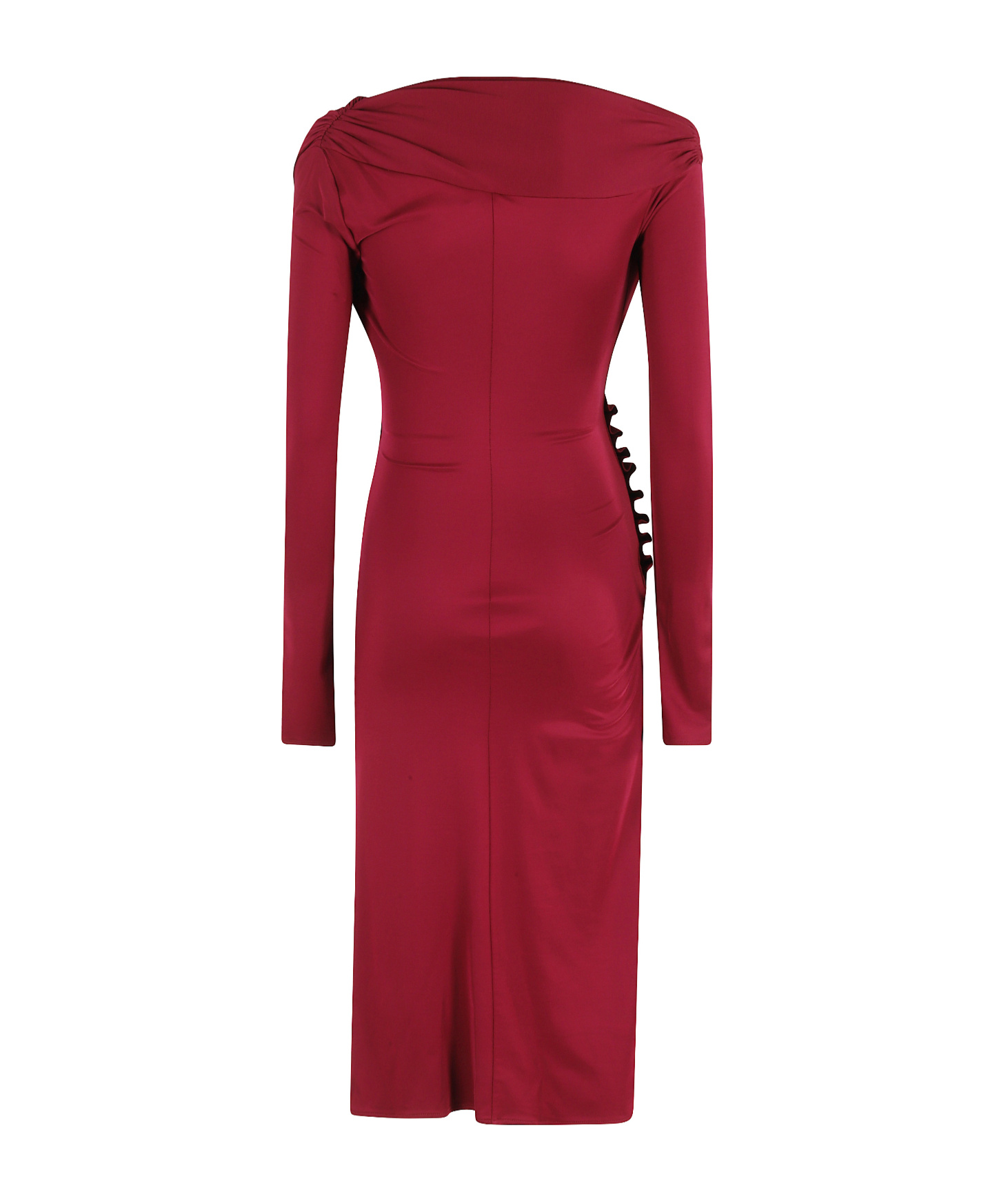 Elisabetta Franchi Draped Midi Dress With Jeweled Buttons In Red
