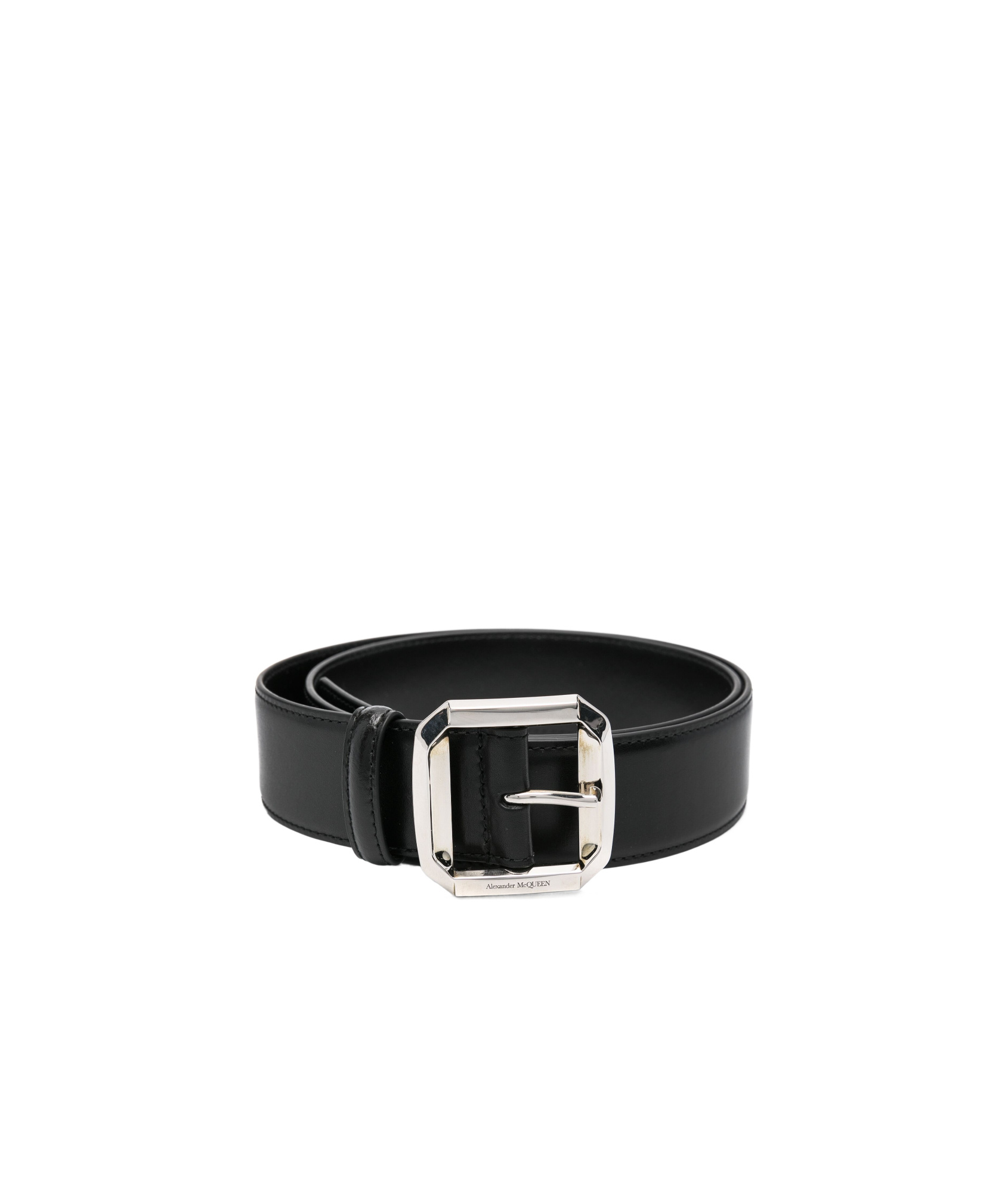 Alexander Mcqueen Logo-engraved Buckle Belt In Black