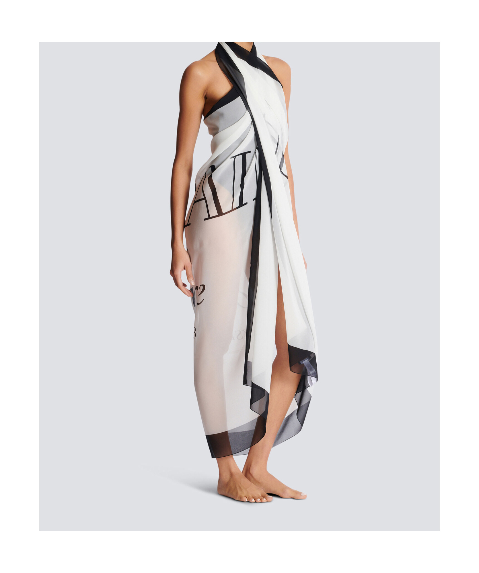 Balmain Couture Printed Two-tone Beach Wrap In Neutral