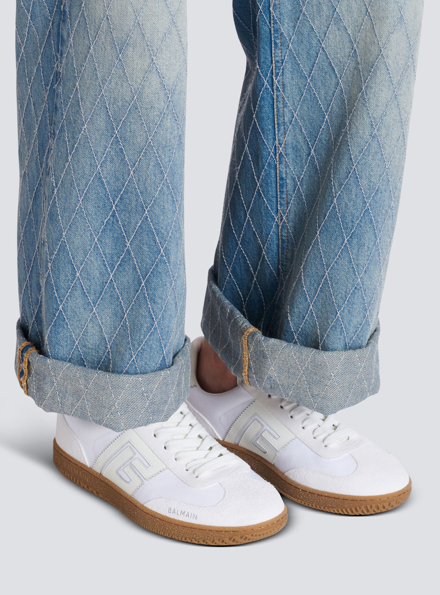 Balmain Leather And Canvas Swan Trainers In White