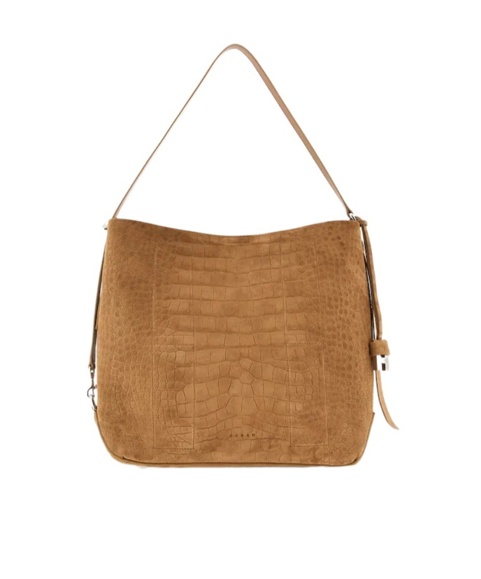 Hogan Suede Hobo Tote Adjustable Shoulder Strap In Sand