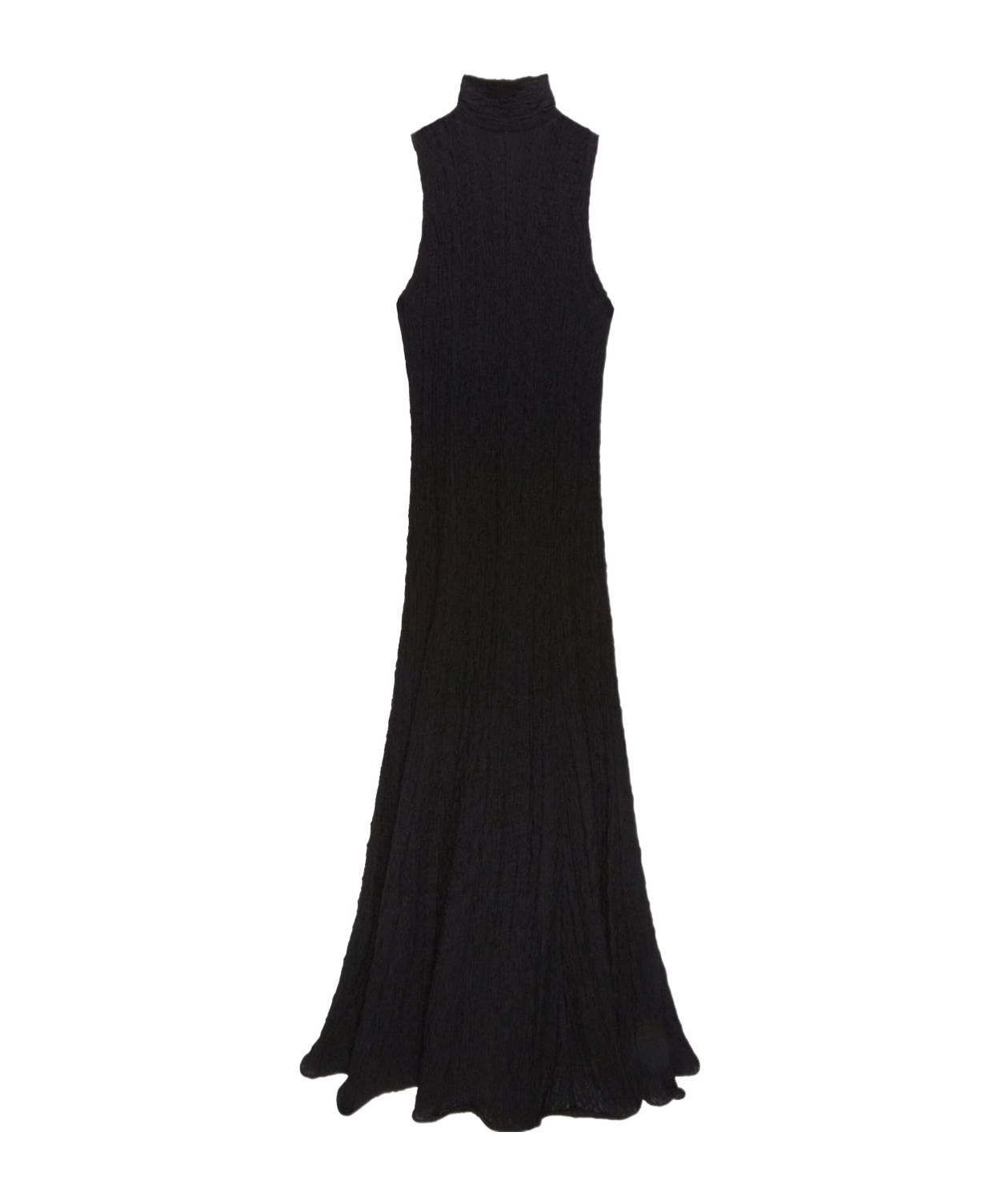 Msgm Maxi Dress With High Neck And Textured Fabric In Black