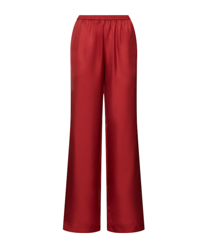 Loulou Studio Silk Trousers Wide Elastic Waistband In Red