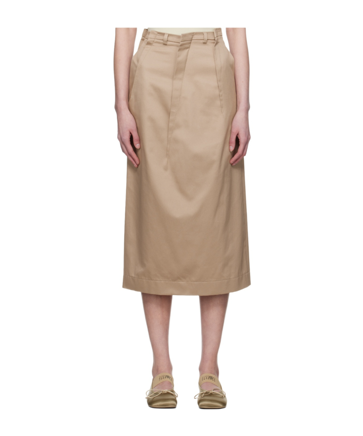 Shop Mm6 Maison Margiela Twill Darting Midi Skirt In Nude