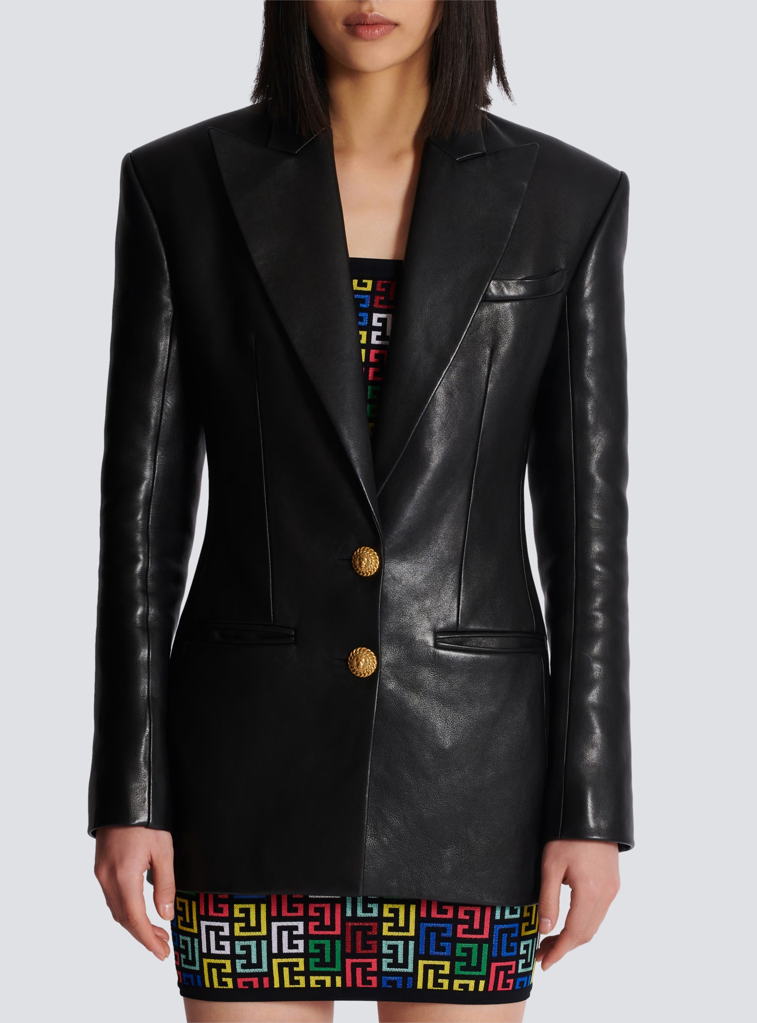 Balmain Two-button Lapel Leather Jacket In Black