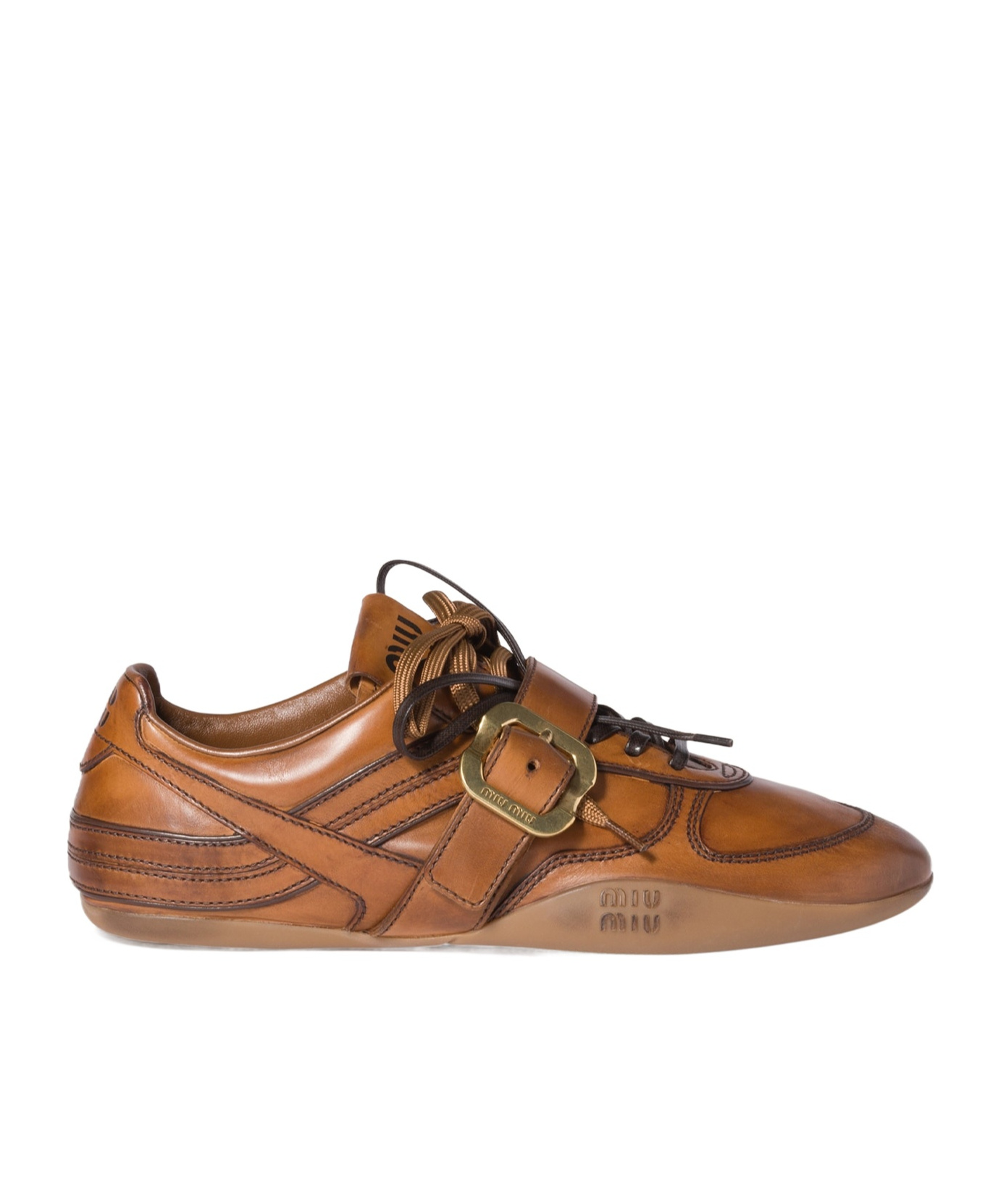 Miu Miu Buckle-detailed Lace-up Sneakers In Brown