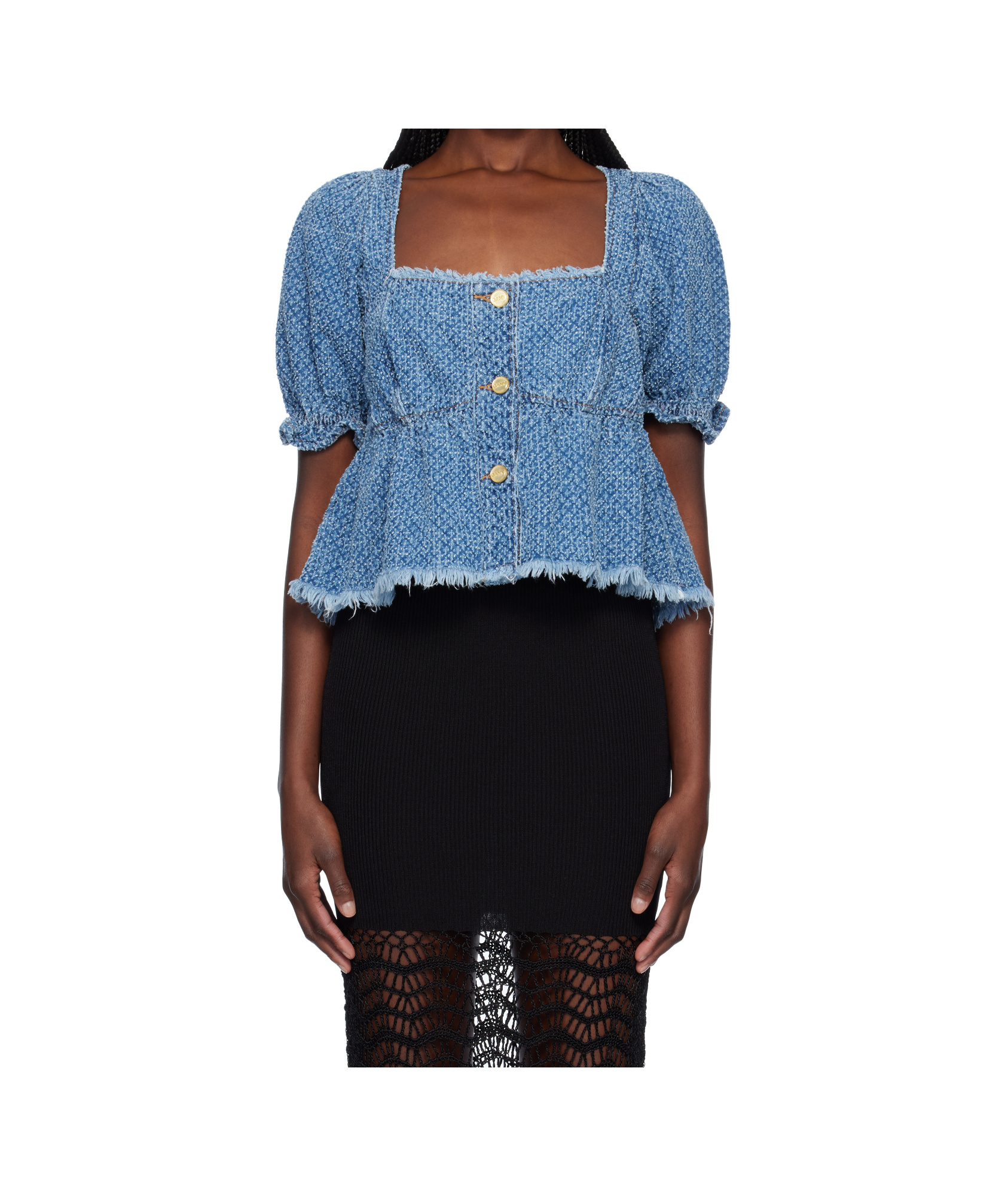 GANNI BLUE FLUFFY DENIM BLOUSE