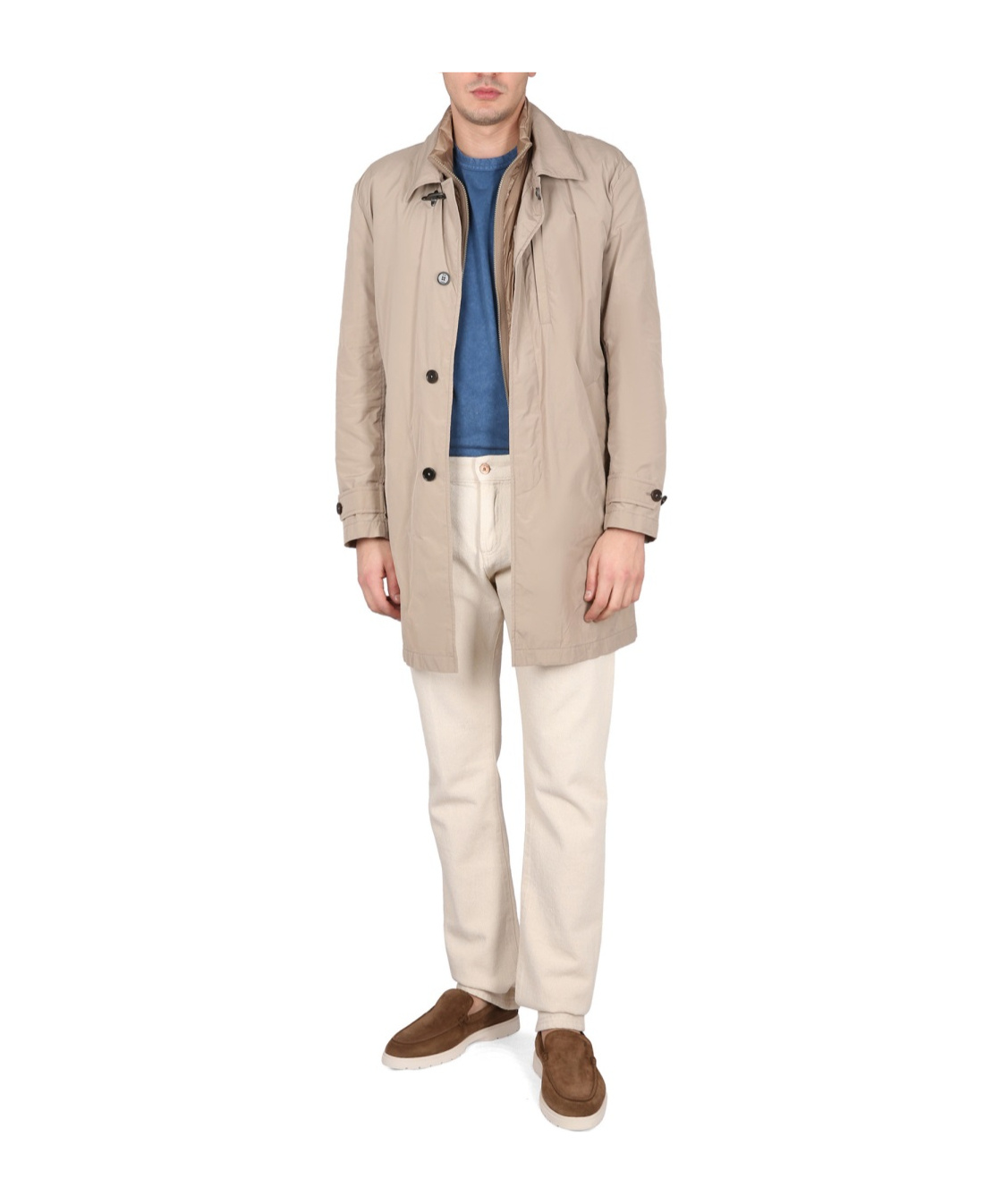 Fay Layered Design Trenchcoat In Nude