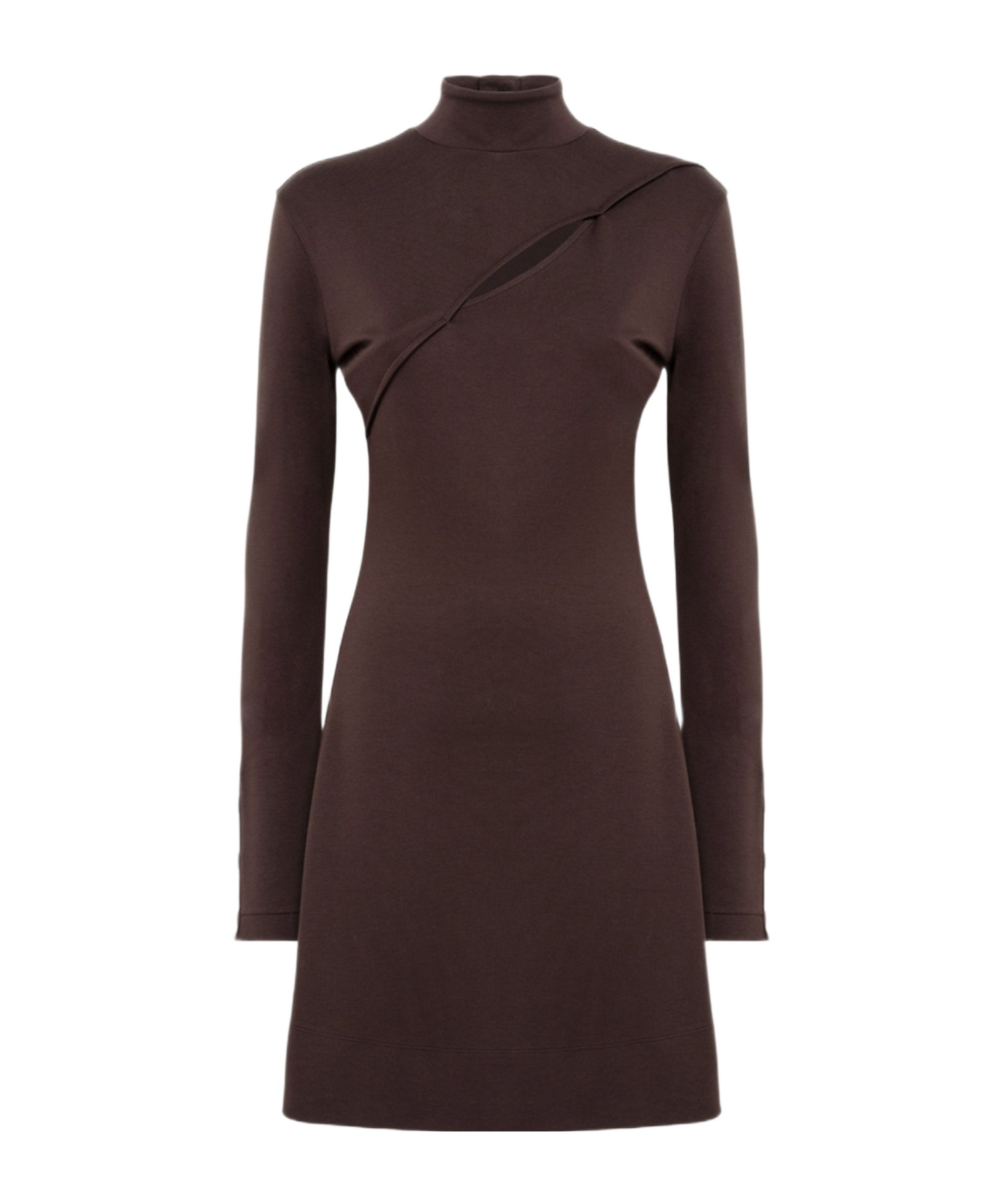 Blugirl High Neck Jersey Dress With Oblique Cut-out And Button Details In Brown