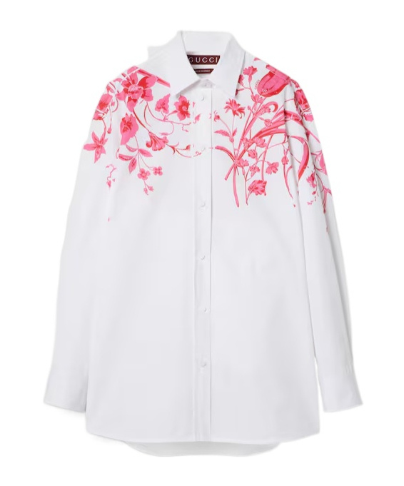Gucci Floral Cotton Poplin Shirt In White