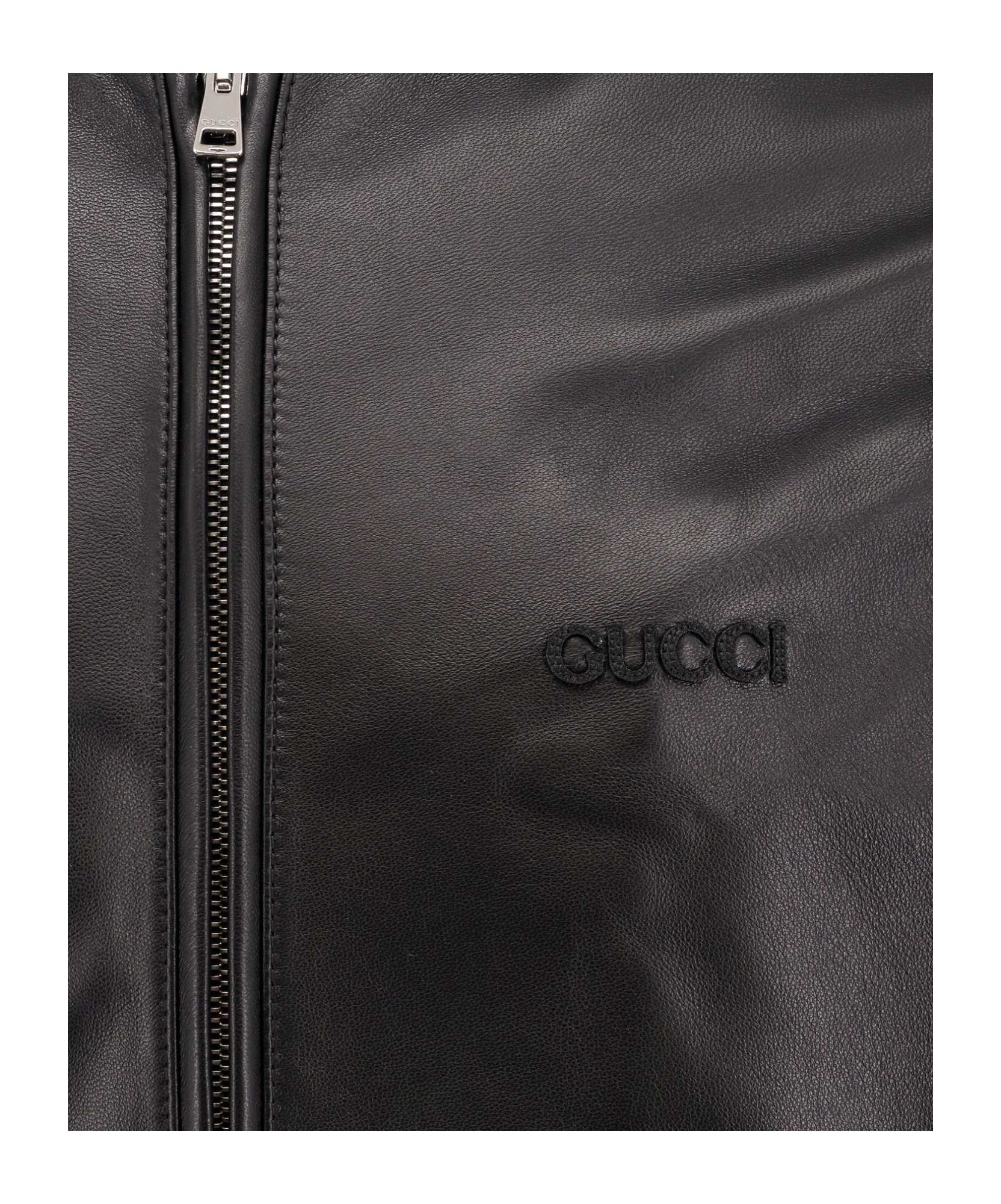 Gucci Black Bomber Jacket With Front Logo In Nappa Leather And Mesh Man In Black