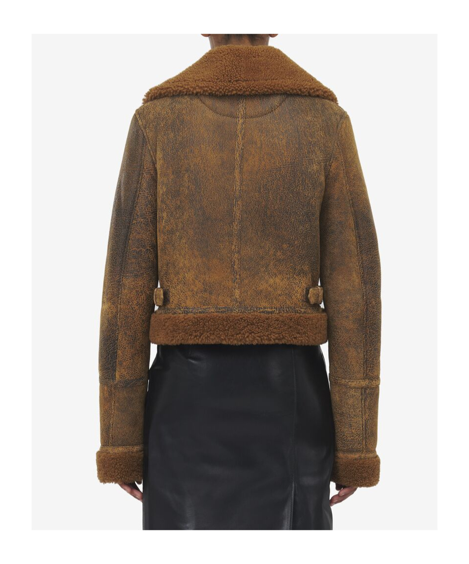 Alexander Mcqueen Leather Shearling Aviator Jacket In Brown