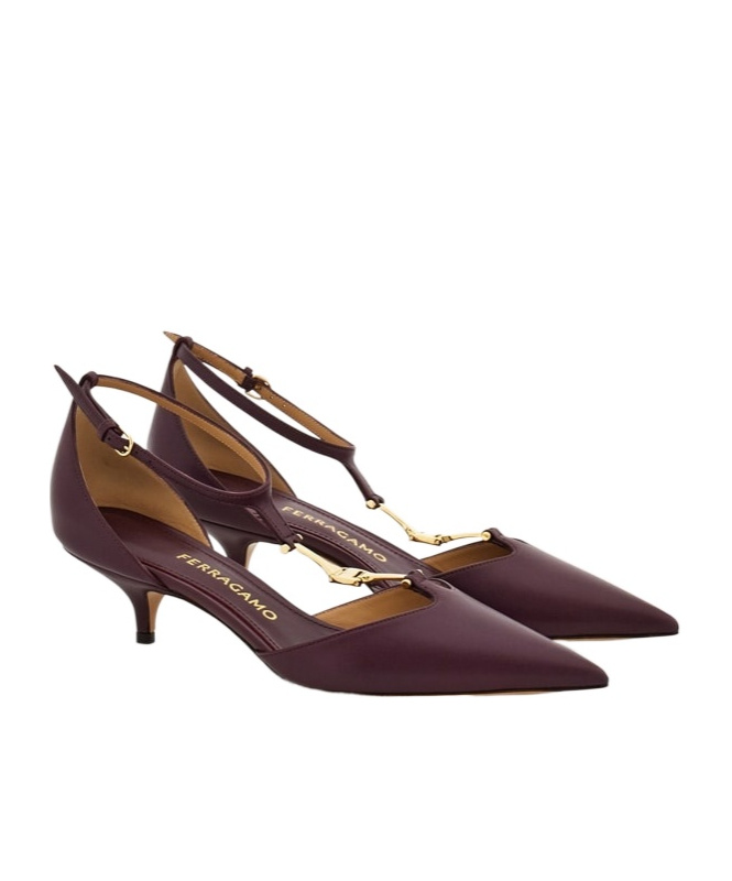 Ferragamo Maroon Pointed Toe Pumps In Burgundy