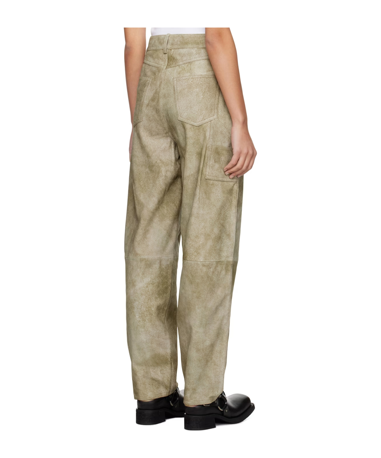 Remain Birger Christensen Relaxed-fit Leather Casual Pants In Green