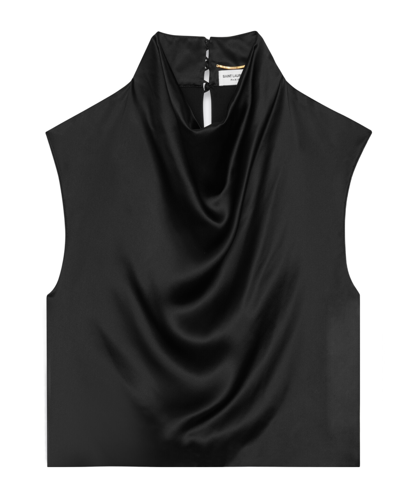 Saint Laurent Cowl-neck Sleeveless Satin Crop Top In Black