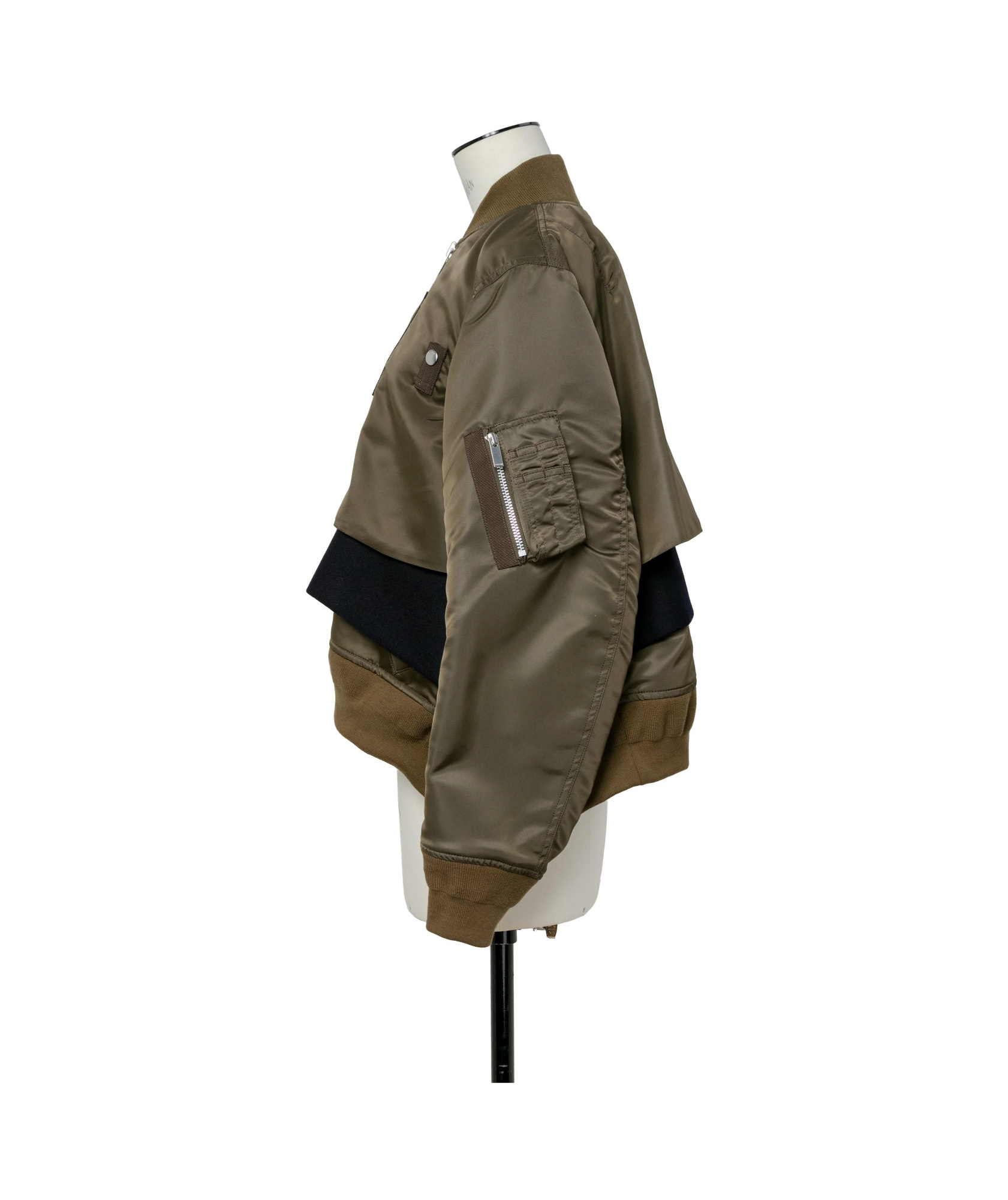 Sacai Cropped Bomber Jacket With Zip And Pockets In Green