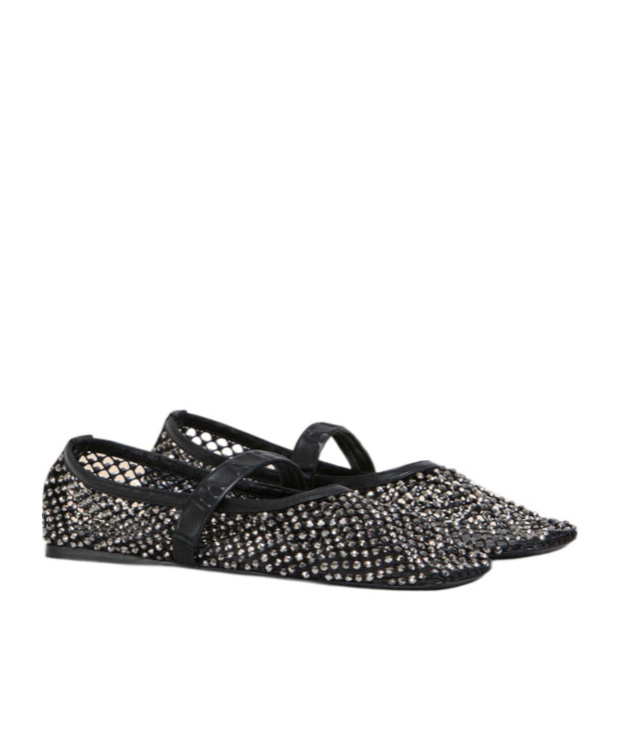 Marni Black Mesh Mary Jane Ballet Flat With Crystals In Black