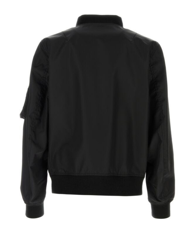 Valentino Nylon Bomber With Leather Patch And Vlogo Detail In Black