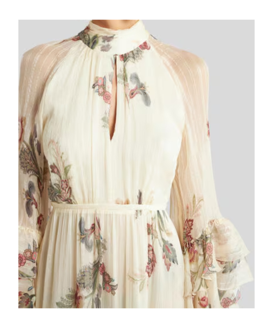 Etro Tiered Tie-neck Floral-print Silk-crepon Maxi Dress In Neutral