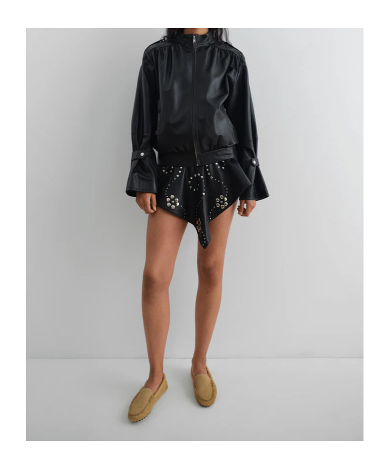 Gimaguas Long-sleeved Leather Jacket In Black