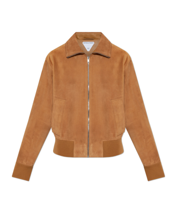 Bottega Veneta Long-sleeved Leather Jacket In Brown