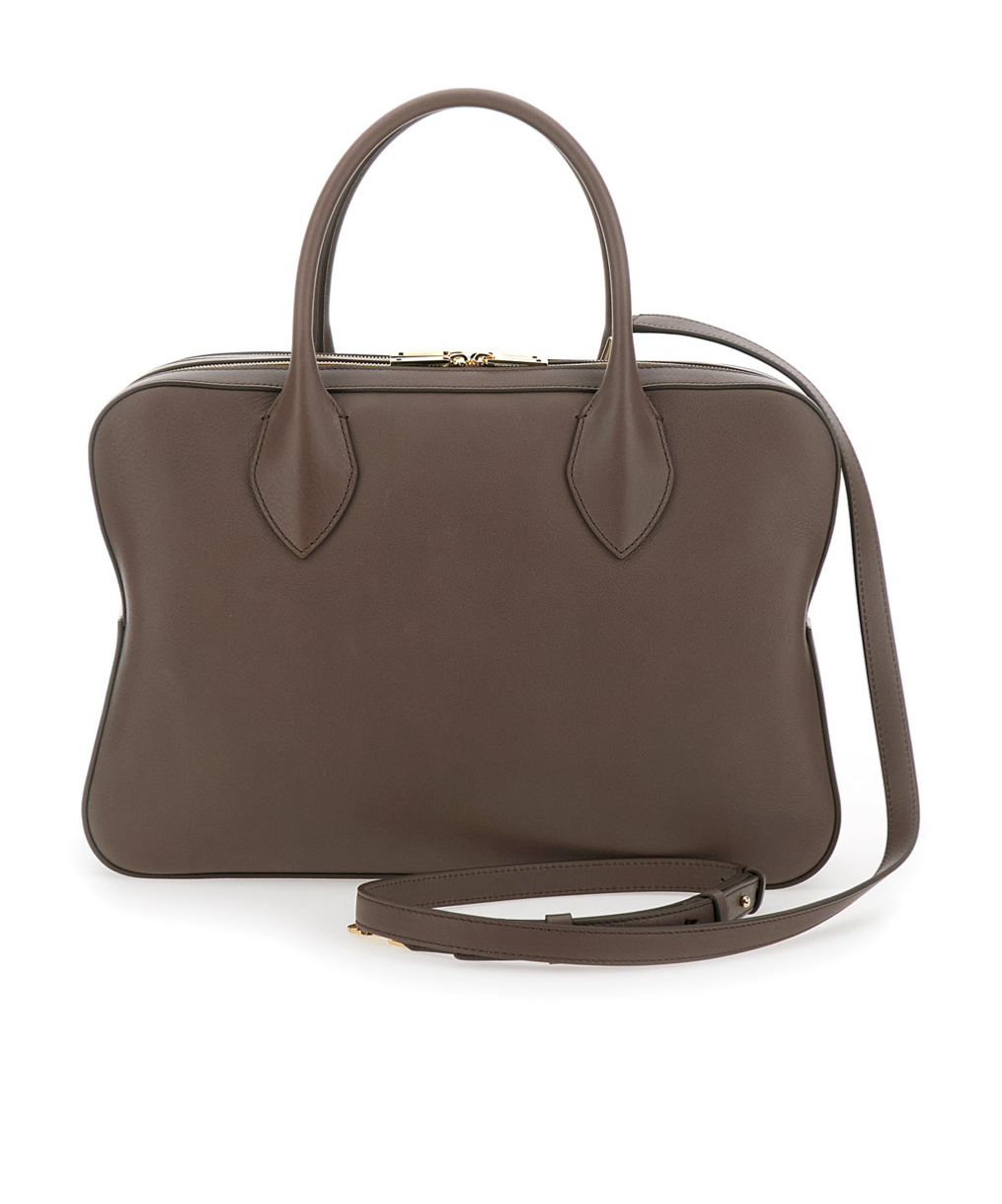 Ferragamo Brown Handbag With Three Zips And Logo Printed On The Front In Leather Woman In Brown