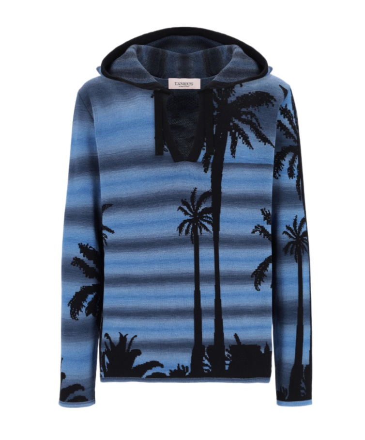 Laneus Felpa Con Cappuccio Boxy In Filato Di Cotone In Blue