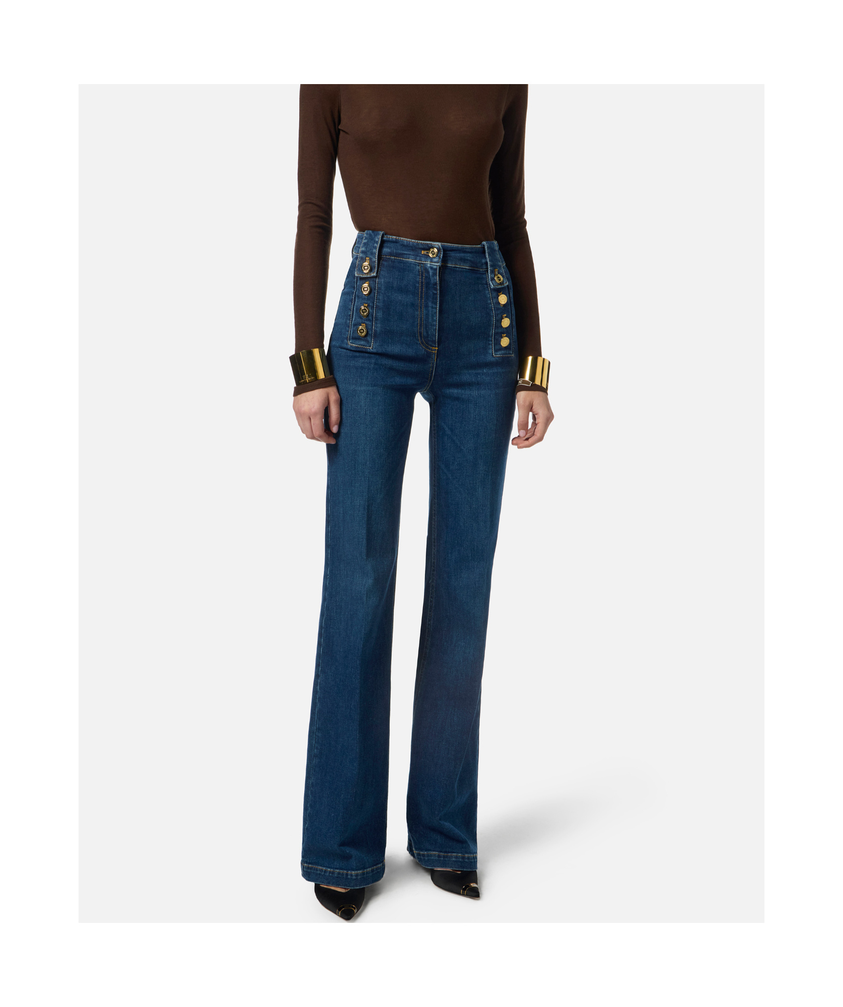 Elisabetta Franchi Button-detailed Jeans In Blue